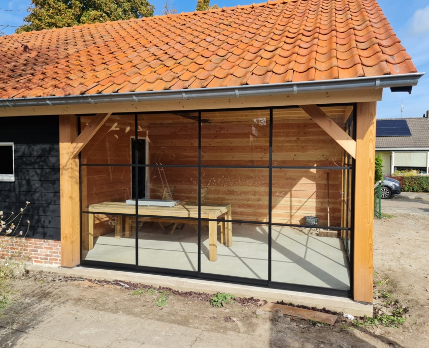 Houten overkapping - kapschuur - steellook wanden - Brouwer4U